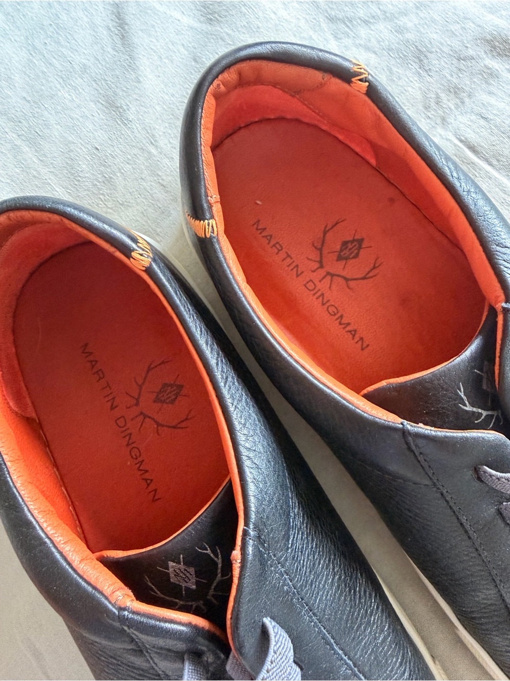 Martin Dingman Men's Black Leather Sneakers with White Soles and Orange Lining - Picture 4 of 5
